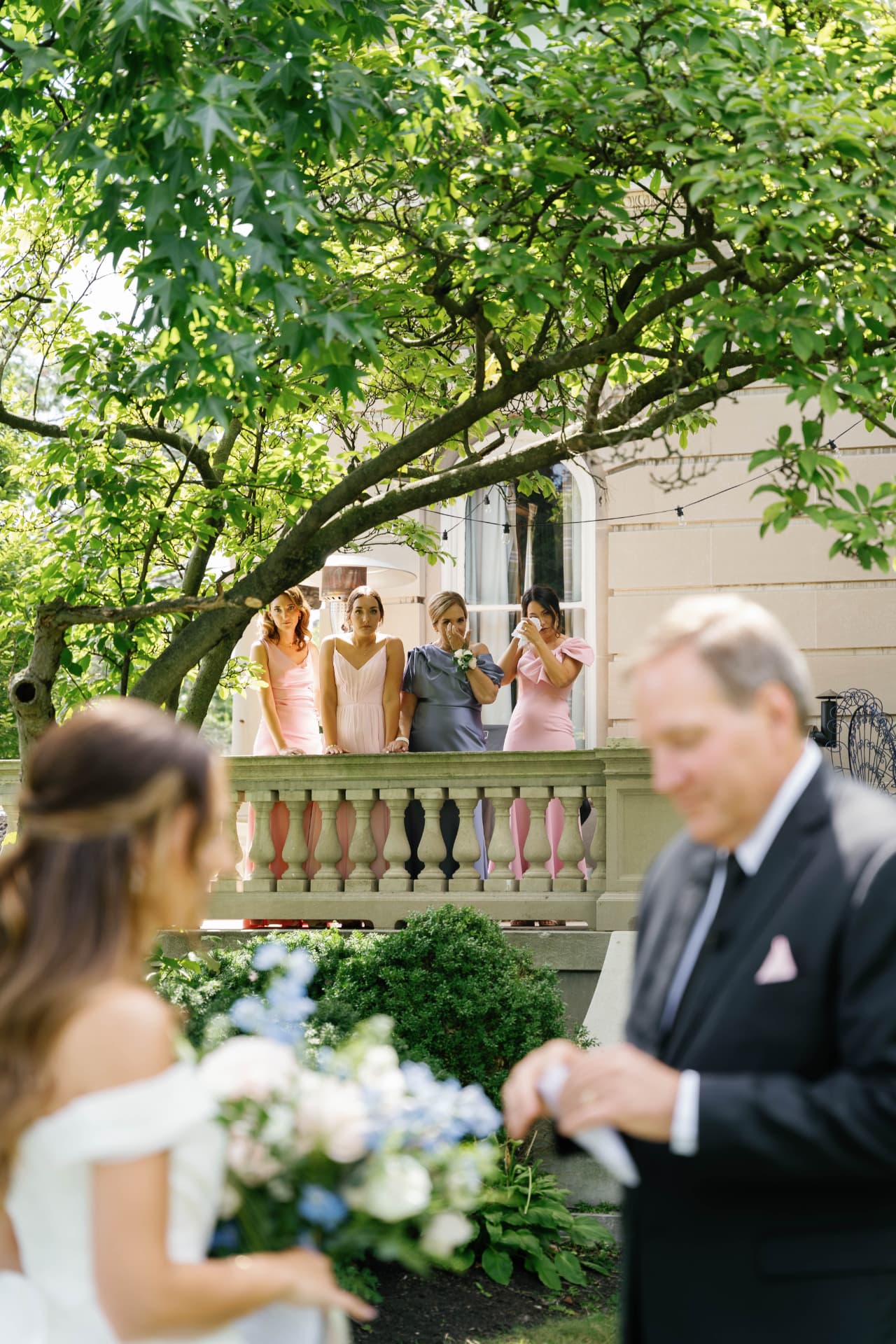 The wedding party on the terrace
